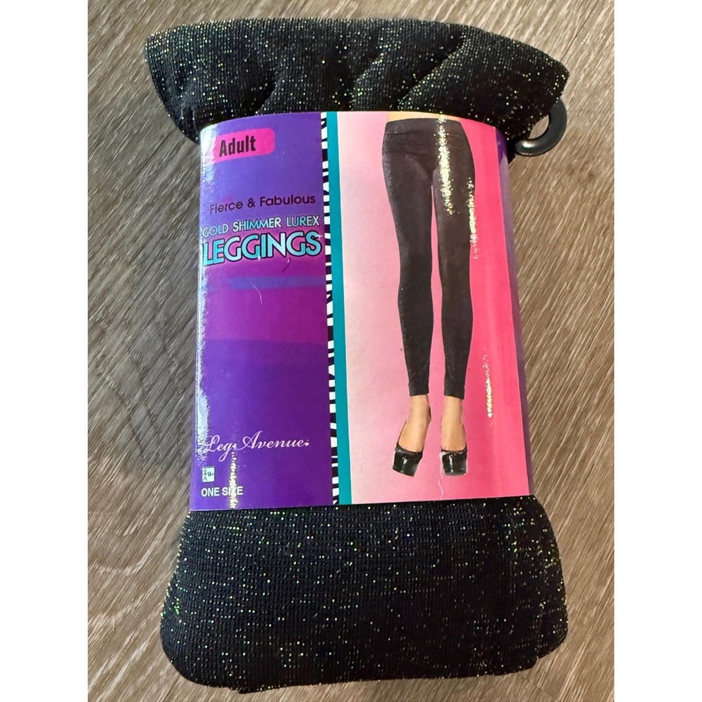 Leg Avenue Womens Gold Shimmer Lurex Leggings One Size Black HALLOWEEN Costume